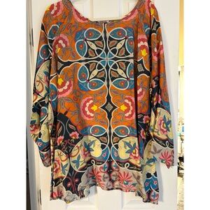 Johnny Was oversized silk popover long sleeve blouse XXL
